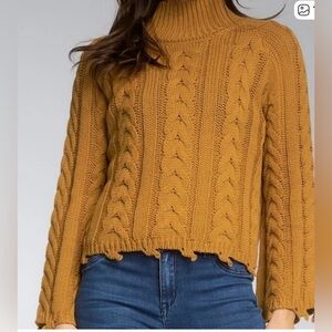 Elan Mustard Cable Knit Turtleneck Sweater